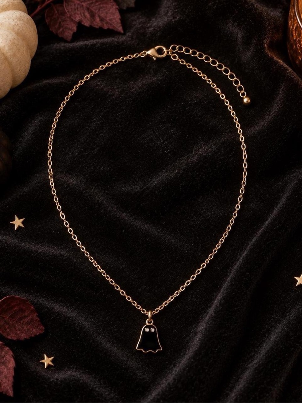 Gold Tone Black Ghost Pendant Necklace